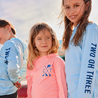 Kids Blue Hooded UPF Sun Shirt